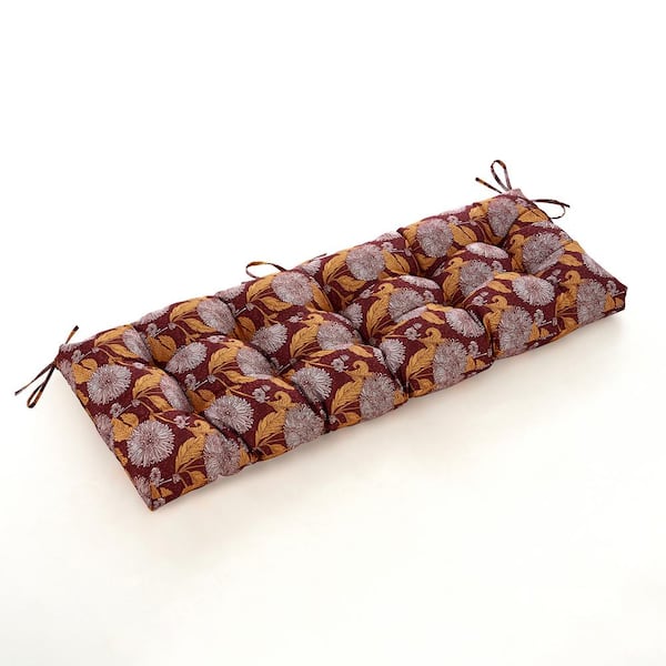 ARTPLAN Outdoor Cushions Bench Settee Tufted Seat Wicker Cushion For Patio Furniture 51 in. x 18 in. x 4 in. Floral in Red