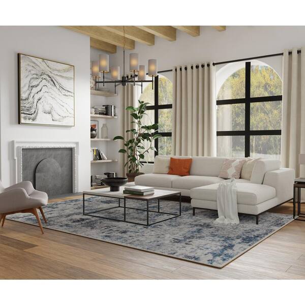 Adare Blue 2 ft. x 7 ft. Painterly Polyester Area Rug