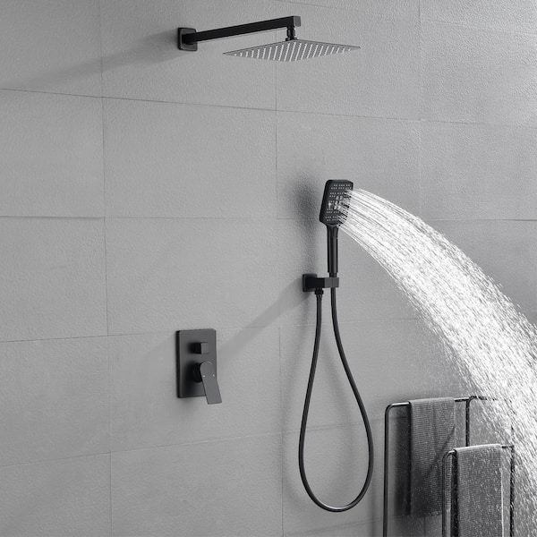 10inch Wall Mounted Rainfall Shower Head System Shower Faucet, Black