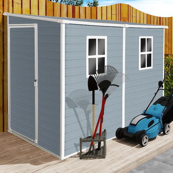 4 x 8 ft. Outdoor Waterproof Resin Storage Shed with Floor, 2 Window, Lockable Doors for Patio,Yard, Gray (30sq. ft.)