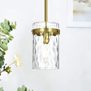 Rayhome 5.9 in. 1-Light Modern Gold Adjustable Pendant Light with Hammered Hand-Blown Glass Shade for Kitchen Island