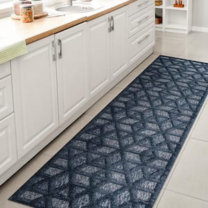 Talaia Neutral Navy 2 ft. x 8 ft. Geometric Indoor/Outdoor Area Rug