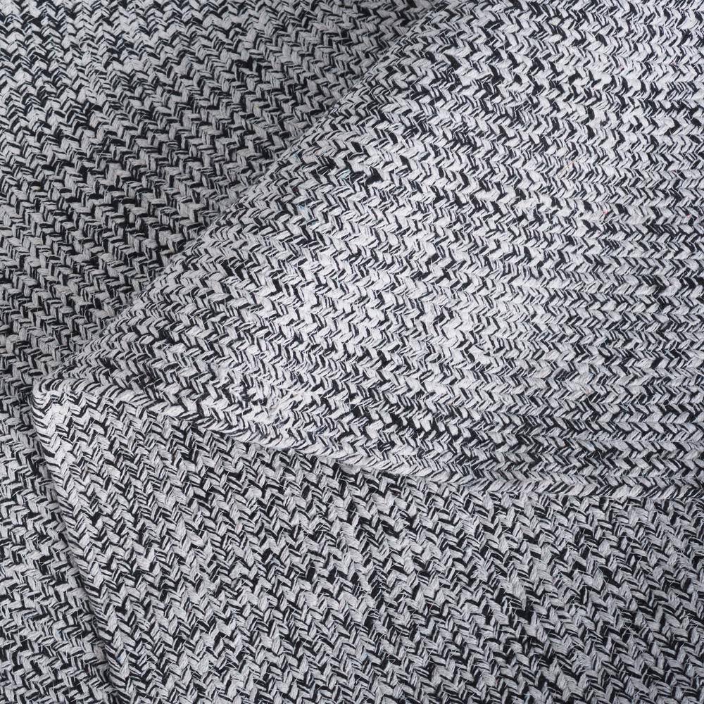 Ivory and Black Round Braided Wool and Cotton Rug