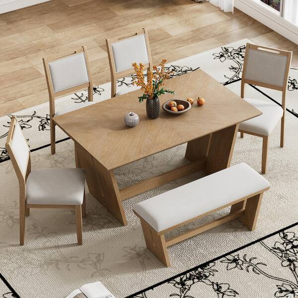 Nestfair Retro Natural Wood Wash 6-Piece Wood Top Dining