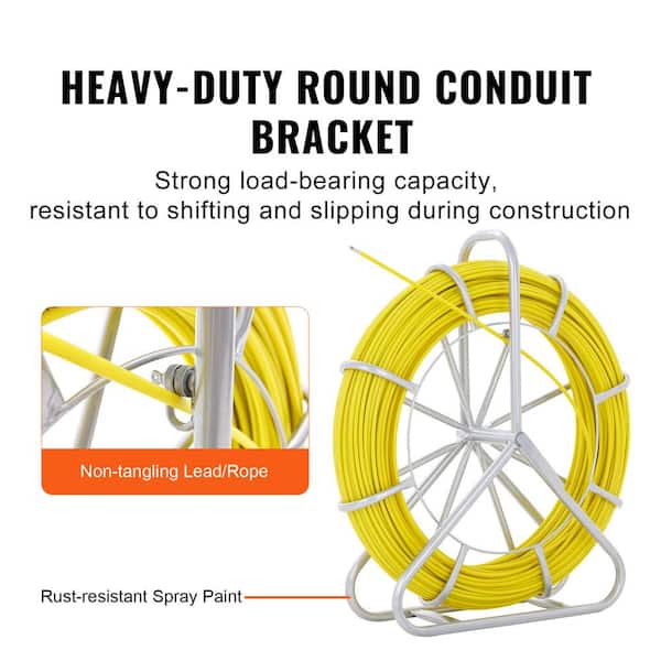 VEVOR Fish Tape 425 ft. x 1/4 in. Fiberglass Non-Conductive Duct Rodder Wire  Puller with Stand for Wall Electrical Conduit DZJYDB14425FT0HH2V0 - The  Home Depot