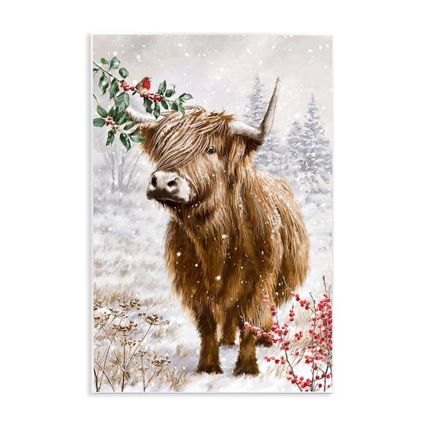 Stupell Industries Cattle with Winter Berries by Ian Saxton 1-Piece Unframed Graphic Print Animal Poster Art Print 15 in. x 10 in.