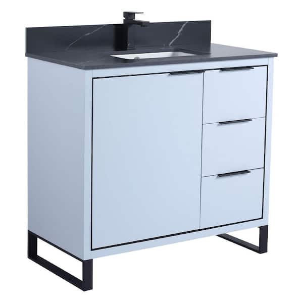 FINE FIXTURES Opulence 36 in. W x 18 in. D x 33.5 in. H Bath Vanity in Pastel Blue with Black Marble Single sink Top