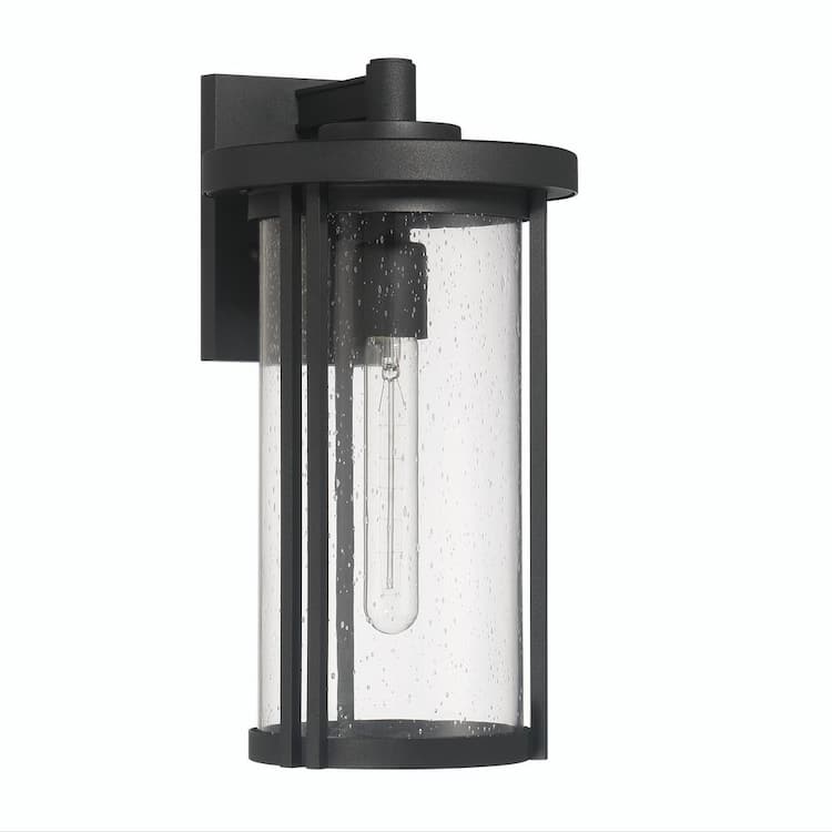 Maude Black Cylindrical Metal and Glass Wall Mounted Outdoor Wall Light