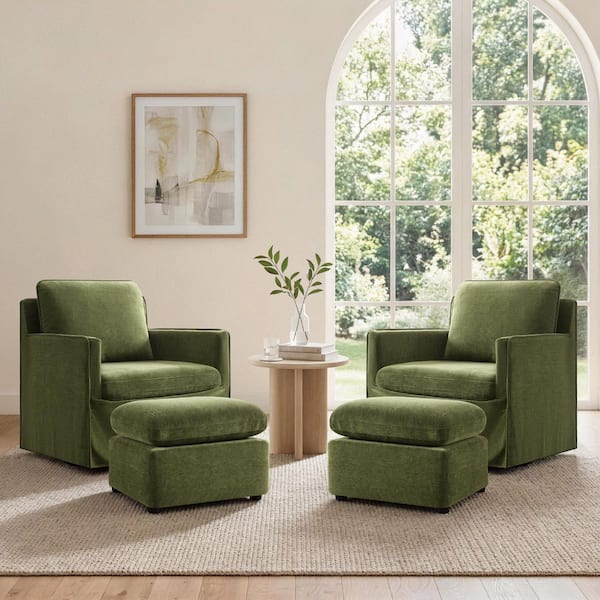 Spruce & Spring Daro Green Fabric 360° Swivel Accent Chair with