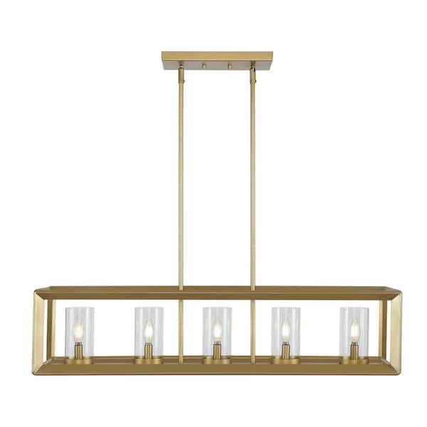 Anna 38.5 in. Linear 5-light Brass Gold Metal/Glass LED Pendant