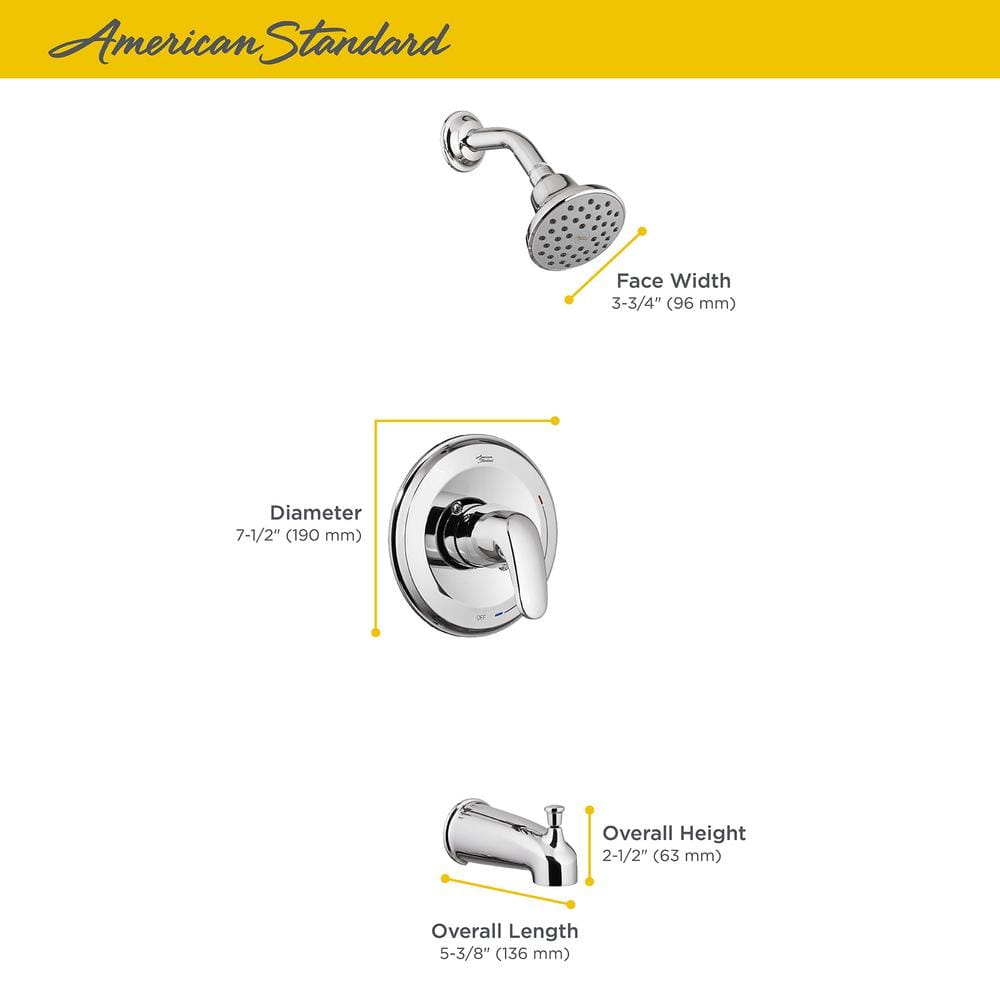 Polished Chrome Wall Mounted Tub and Shower Trim Kit