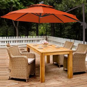 9 ft. Two Tier Height Adjustable Cantilever Patio Umbrella with Cover in Orange
