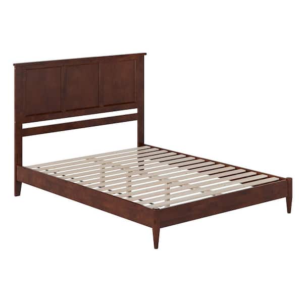 Charlotte Walnut Brown Solid Wood Frame Queen Low Profile Platform Bed