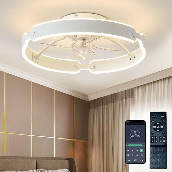 20" Ceiling Fans with Lights, 6 Wind Speeds 3000-6000K LED Low Profile Whole House Fan for Bedroom