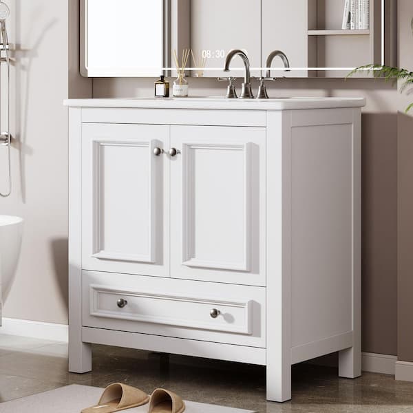 29.5 in. Storage Cabinet, Accent Cabinet with 2 Doors and Divided Drawer, White
