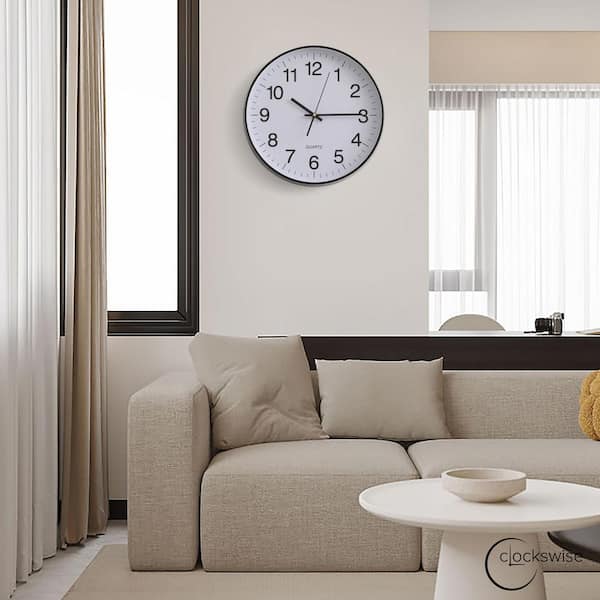 CLOCKWISE Black 14-In Analog Clock-Silent, Non-Ticking for Wall