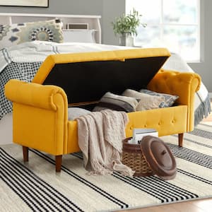 Yellow Tufted Fabric/PU Storage Bench 63 in. L x 22.1 in. W x 24.1 in. H