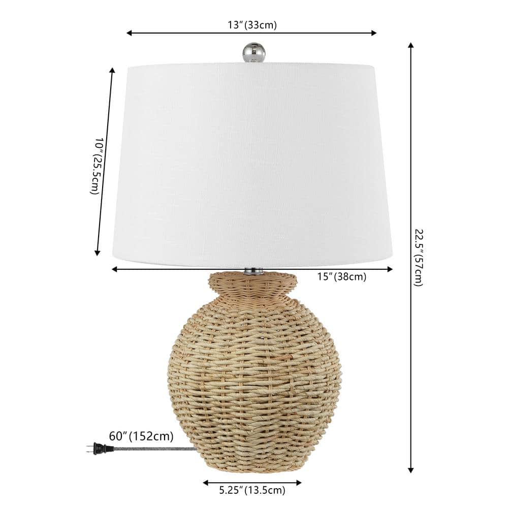 Nora 22" Woven Rattan Urn Shape Table Lamp Set with White Linen Shade