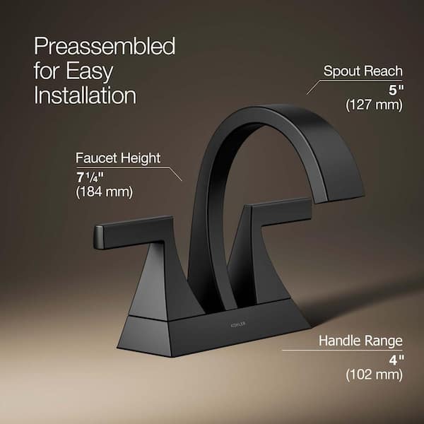 KOHLER Katun 4 in. Centerset 2-Handle Bathroom Faucet in Matte Black