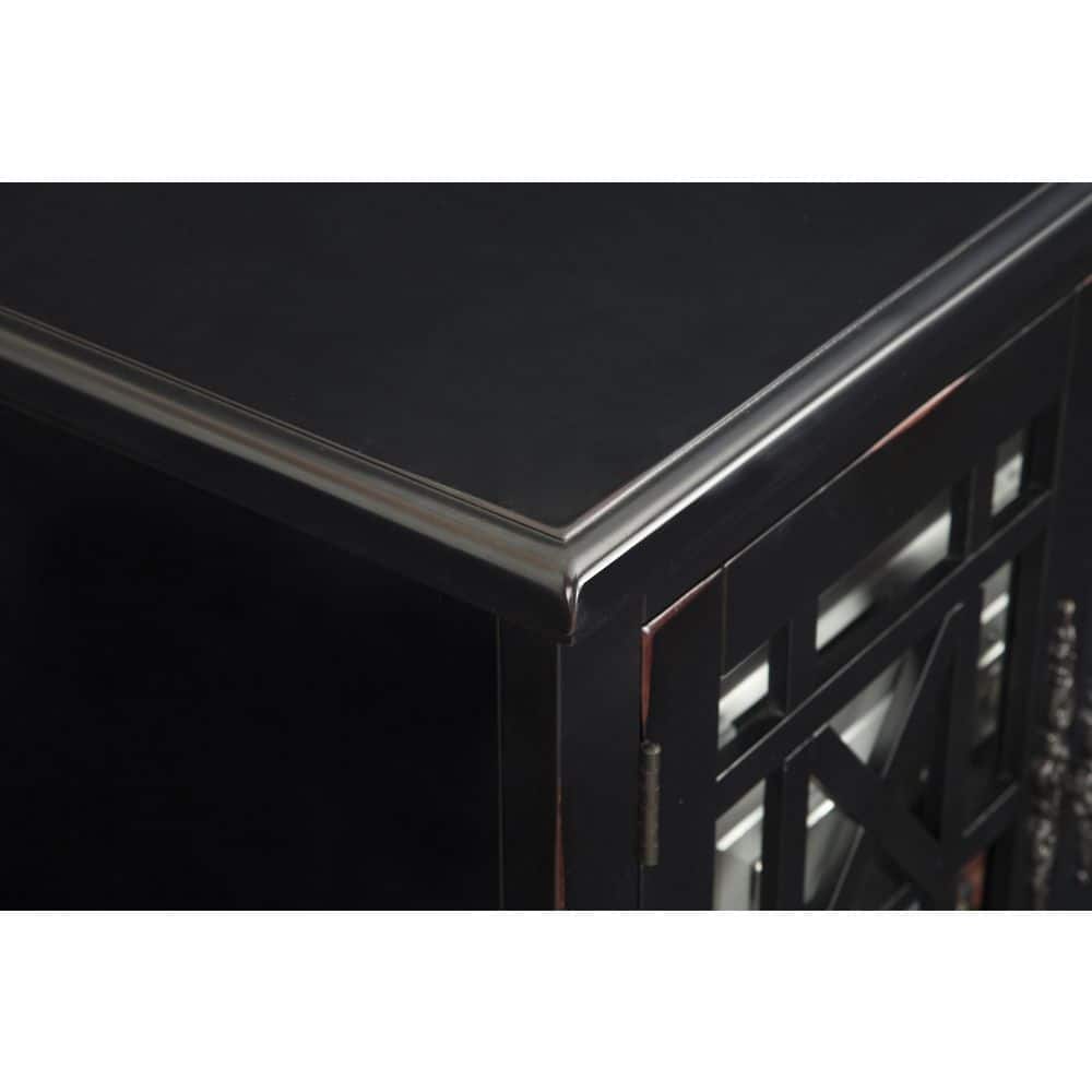 Parisian Antique Black 63" Transitional TV Stand with Glass Doors