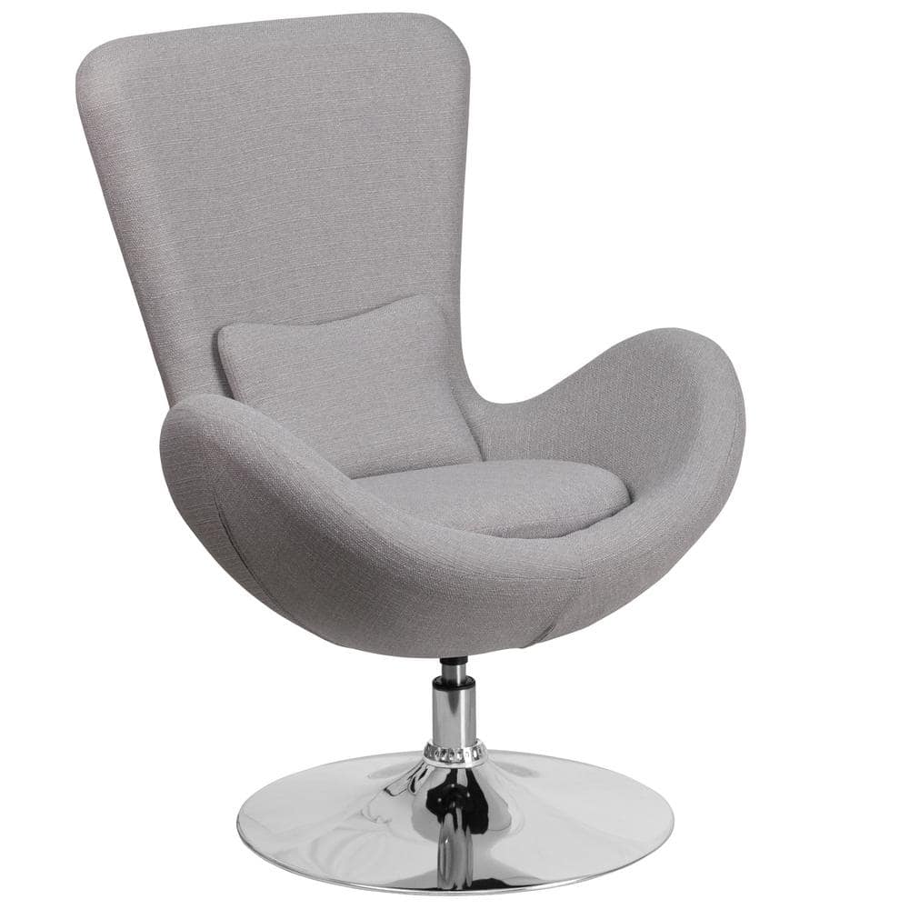 High Back Swivel Reception Chair in Light Gray Fabric with Chrome Base
