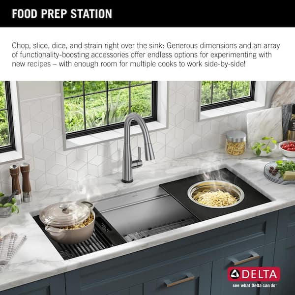 Delta Rivet 16 Gauge Stainless Steel 30 in. Single Bowl Undermount Workstation Kitchen Sink with Accessories, Silver