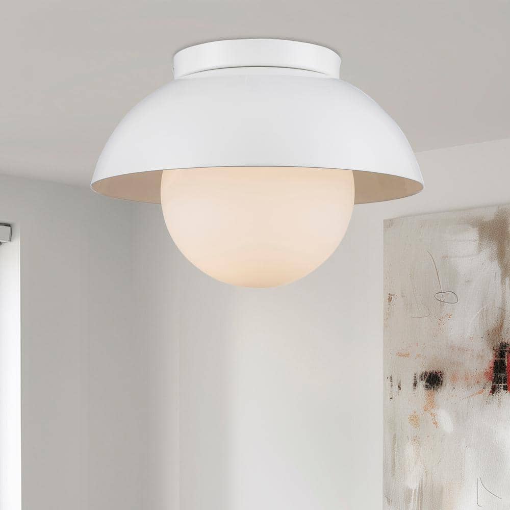 Maureen 10 in. 1-Light White Flush Mount Ceiling Light with Opal Glass Globe Shade price history on PriceWatchPro