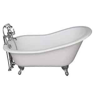 5 ft. Cast Iron Ball and Claw Feet Slipper Tub in White with Polished Chrome Accessories