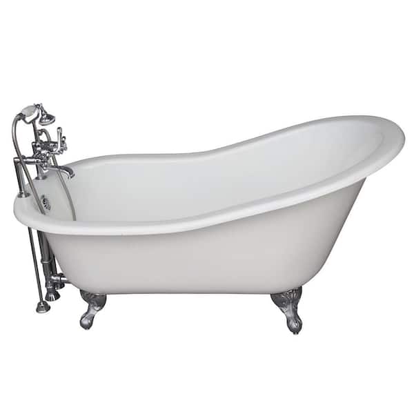 Barclay Products 5 ft. Cast Iron Ball and Claw Feet Slipper Tub in White with Polished Chrome Accessories