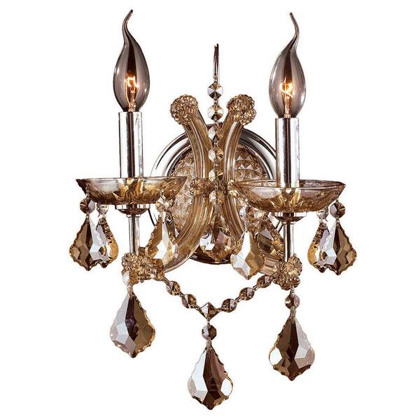 Unbranded Lyre 2-Light Chrome Finish with Amber Crystal Medium Wall Sconce