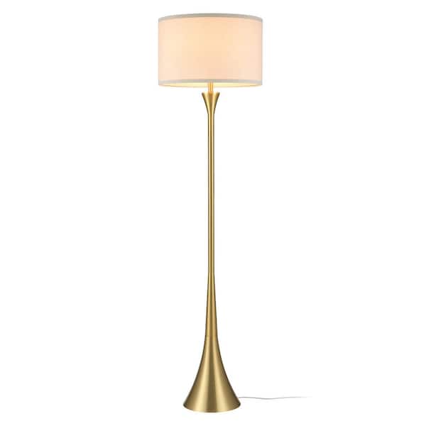 MacLaine 60 in. Antique Brass Standard Floor Lamp for Livingroom with Beige Fabric Shade