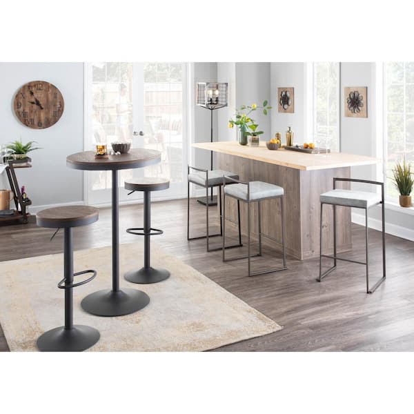 Lumisource Fuji 27.75 in. Light Grey Cowboy Fabric and Antique Metal Stackable Counter Stool (Set of 3)