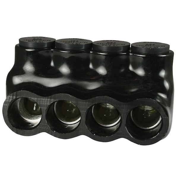 6 AWG - 250 MCM 600-Volt 4-Ports Multi Tap Connector, Insulated Single Sided Entry, Black