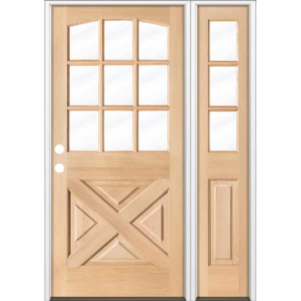 Krosswood Doors 50 in. x 80 in. Farmhouse X Panel RH 1/2 Lite Clear Glass Unfinished Hemlock Wood Prehung Front Door with RSL
