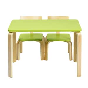 3-Piece Kids Rectangular Wood Top Table Chairs Set Children Activity Desk & Chair Furniture Green