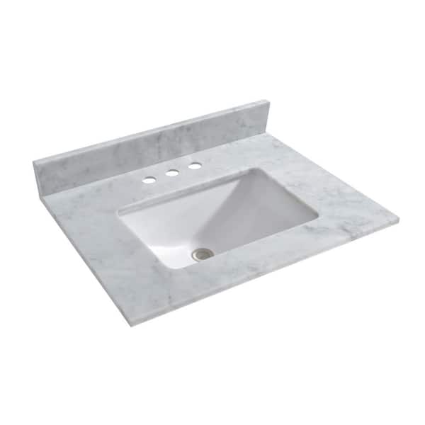 WOODBRIDGE Newton 31 in. x 22 in. Carrara Marble Vanity Top with Square Sink for 4-inch Centerset Installation in Carrara White