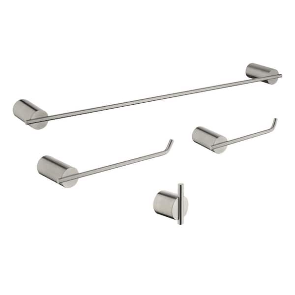 taholi Stainless Steel 4 Piece Bath Hardware Set with Towel Rack, Towel Hook, Toilet Paper Holder in Brushed Nickel