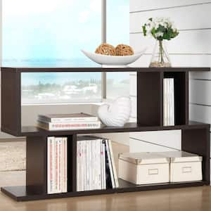 27.5 in. Dark Brown Wood 2-shelf Accent Bookcase with Open Back