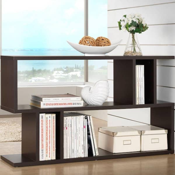 Baxton Studio 27.5 in. Dark Brown Wood 2-shelf Accent Bookcase with Open Back