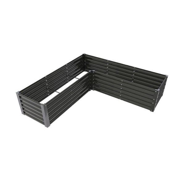 74 x 74 x 18 in. Gray L-Shaped Galvanized Steel Raised Garden Beds for Planting Vegetables Flowers Herb
