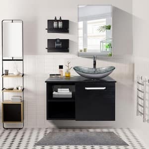 28 in. W x 19 in. D x 28 in. H Single Sink Bath Vanity in Black with Black Solid Surface Top and Mirror