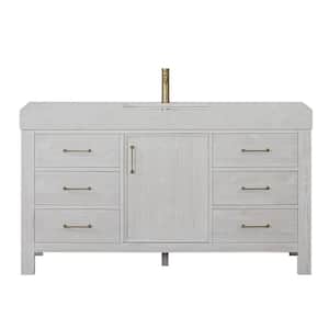 León 60 in. W x 22 in. D x 34 in. H Single Freestanding Bath Vanity in Washed White with White Composite Stone Top