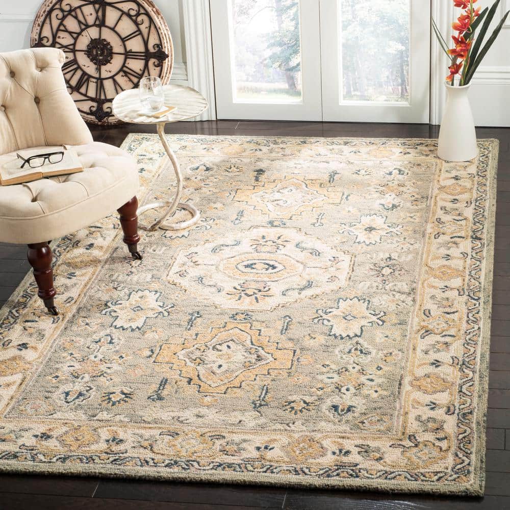 Ivory Floral Elegance Hand-Tufted Wool Area Rug 8' x 10'