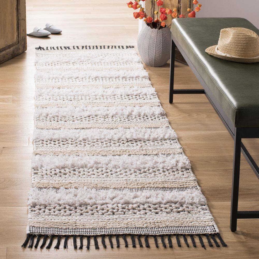 Boston 2 ft. x 8 ft. Ivory/Beige High-Low Striped Runner Rug price history on PriceWatchPro