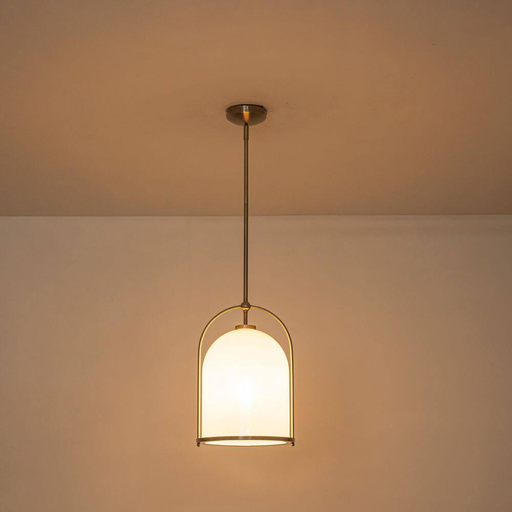 11 in. 1-Light Antique Brass Dome Pendant Light with White Glass Shade for Entryways price history on PriceWatchPro