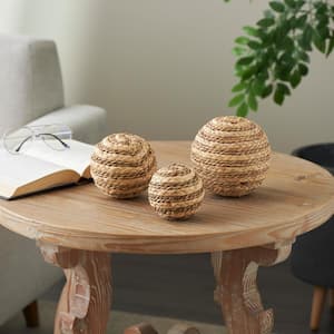 Brown Handmade Seagrass Braided Decorative Ball Orbs and Vase Filler (3- Pack)