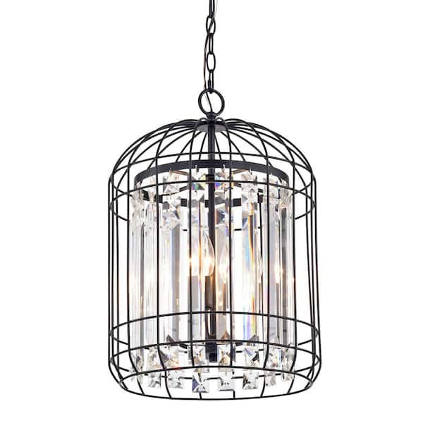 Edvivi 4 Light Black Bird Cage Crystal, Birdcage Light Fixture With Birds