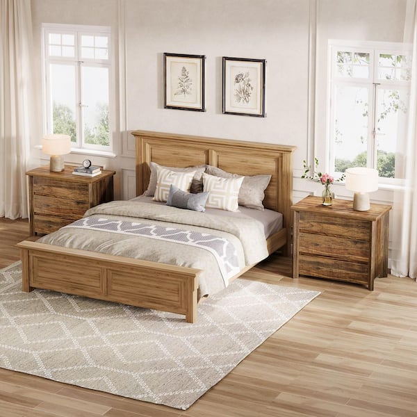 BYBLIGHT Fenley 2-Piece Oversized Simple Brown 3-Drawer 31.5 in. Nightstands Bedside Table, Night Stand with Storage for Bedroom