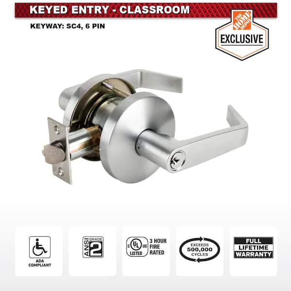 Heavy Duty Commercial Classroom Lever Cylindrical Chassis ADA UL 3-Hour Fire ANSI Grade 2 Satin Chrome