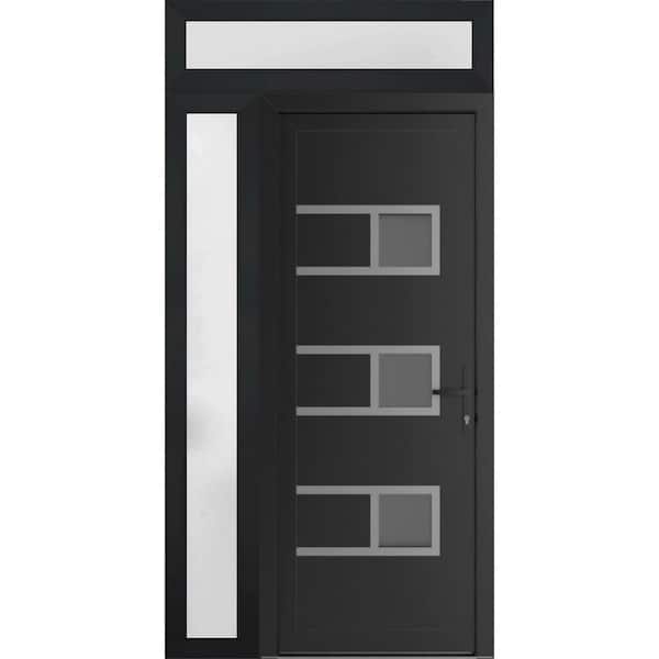 VDOMDOORS 46 in. x 94 in. Left-hand/Inswing Frosted Glass Matte Black Steel Prehung Front Door with Hardware